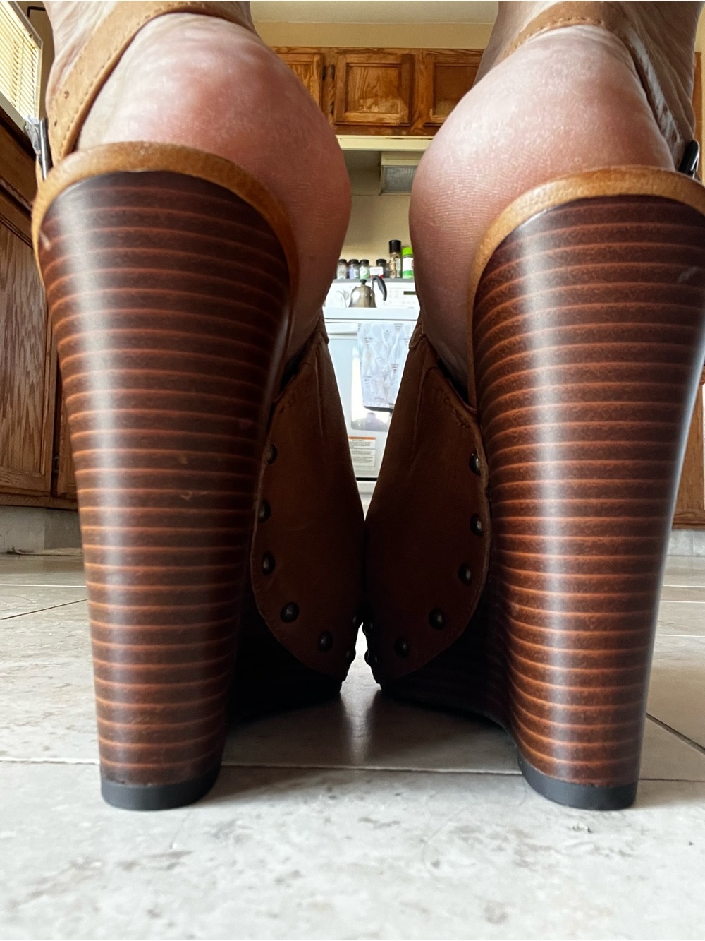 Jessica Simpson Brown Leather Platform Wedge Heel Studded Boho Western Size 9 - Picture 7 of 9